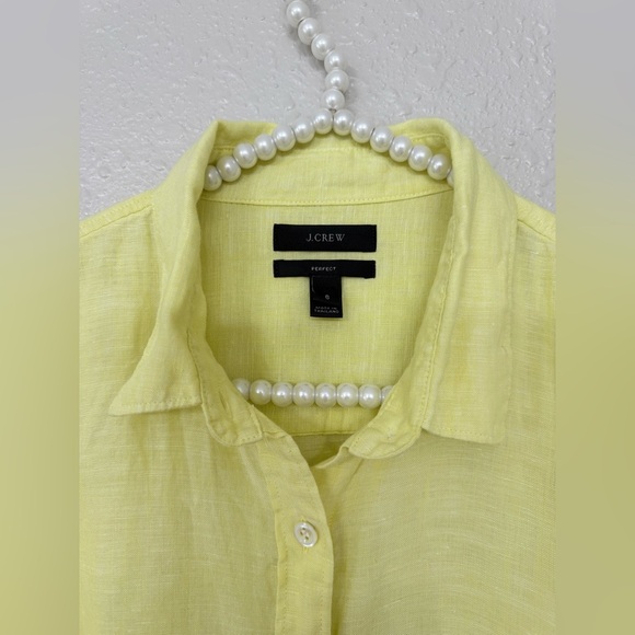 J Crew Perfect Shirt Yellow Linen Size 6 - Picture 2 of 7